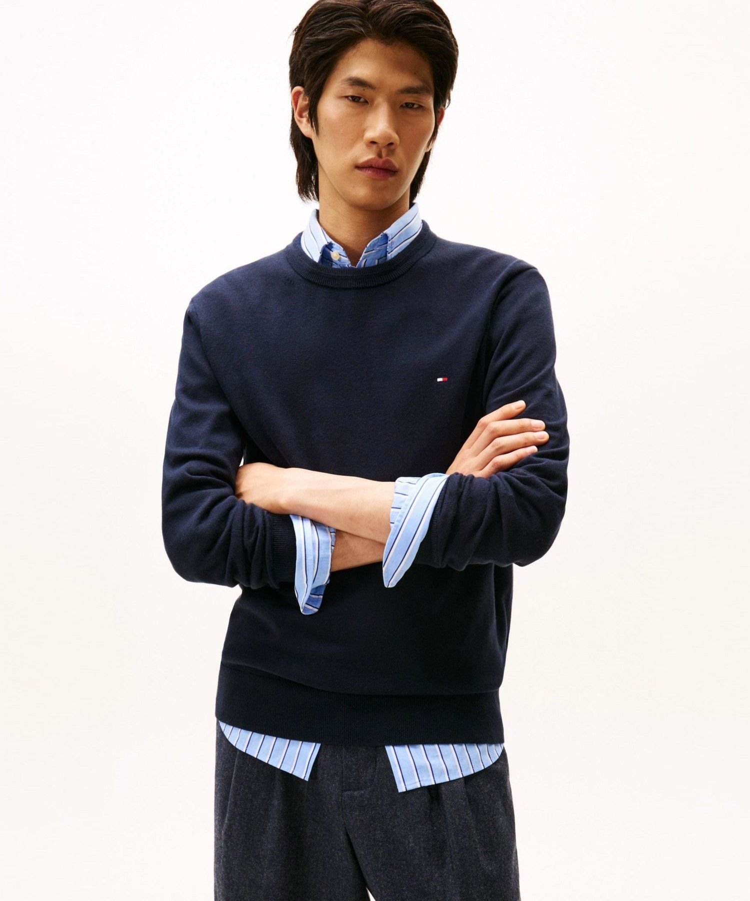 Свитер с круглым вырезом из хлопка, шелка и кашемира TOMMY HILFIGER, Navy DW5