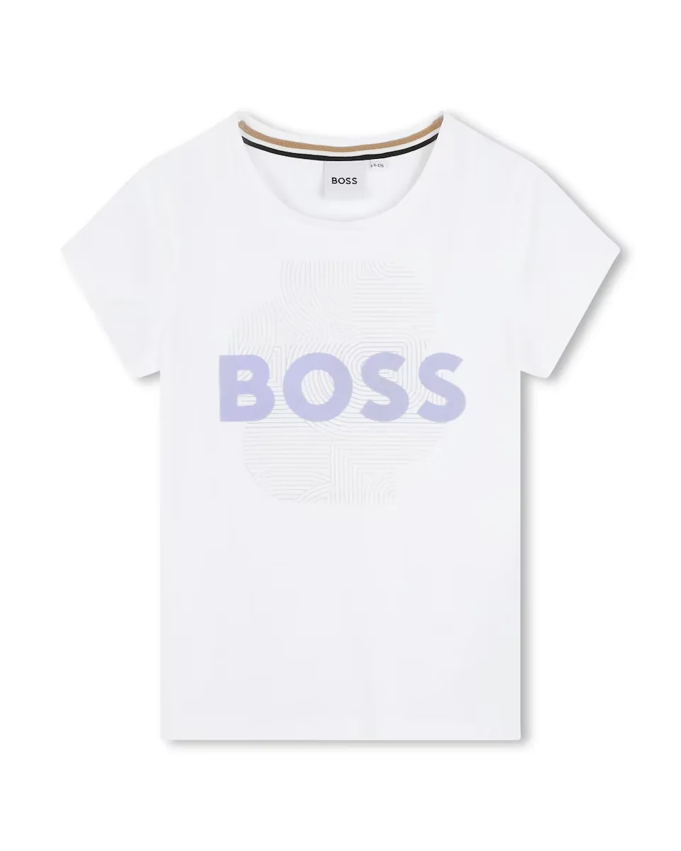 

Футболка для девочки с короткими рукавами и круглым вырезом BOSS Kidswear, белый