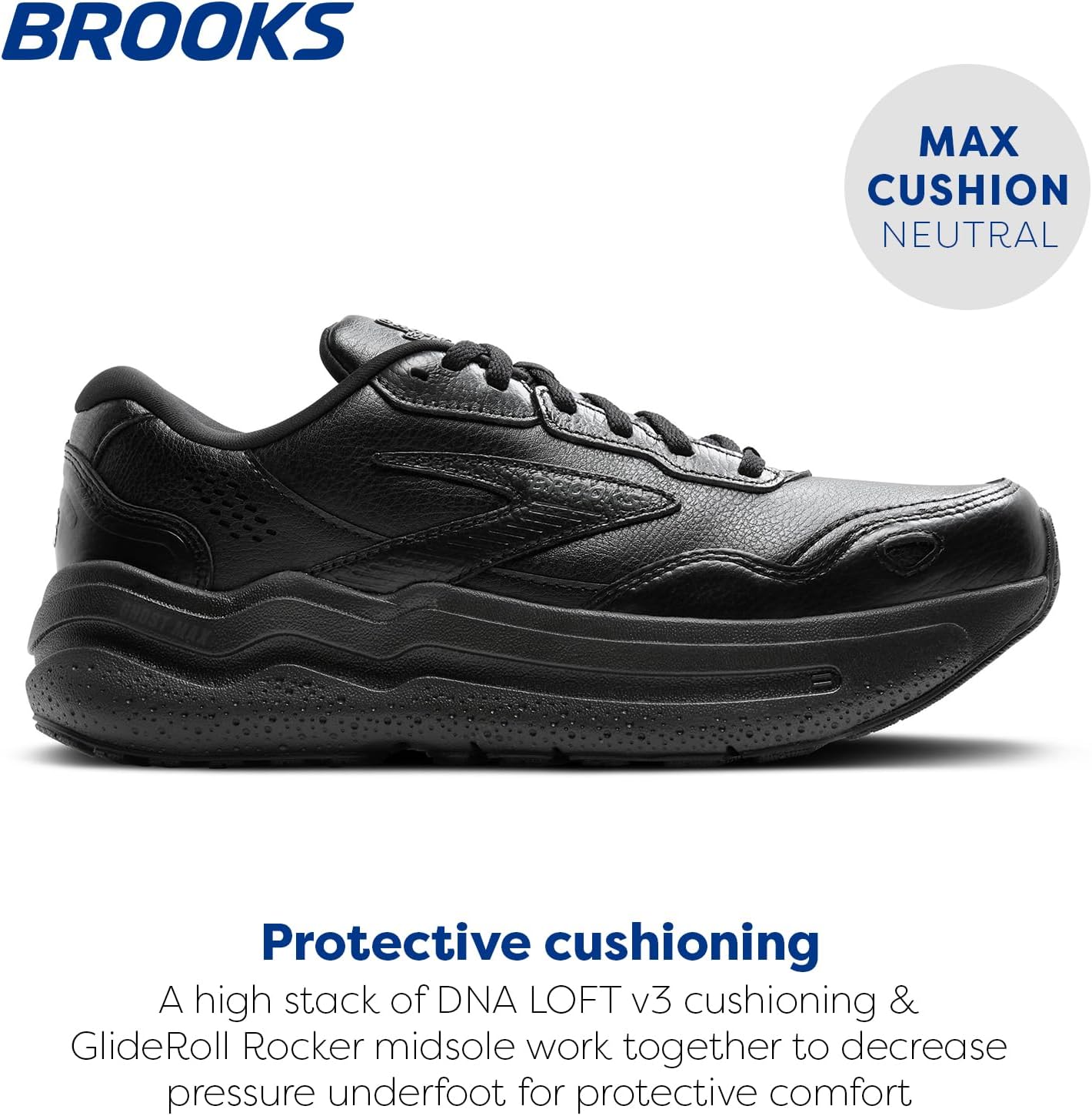 Мужские кроссовки Brooks Ghost Max из замши и кожи нейтральной модели для бега и ходьбы, черный — фото 2