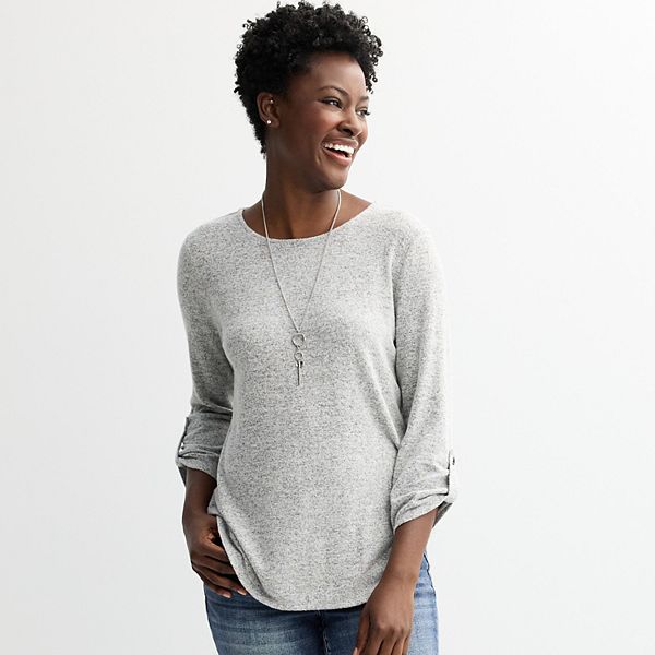 

Женский топ с рукавом три четверти и ожерельем Apt. 9, Gray