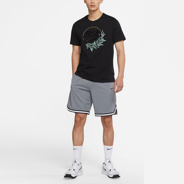 Футболка Men's Nike Plant Pattern Printing Round Neck Pullover Short Sleeve Black T-Shirt, черный — фото 3