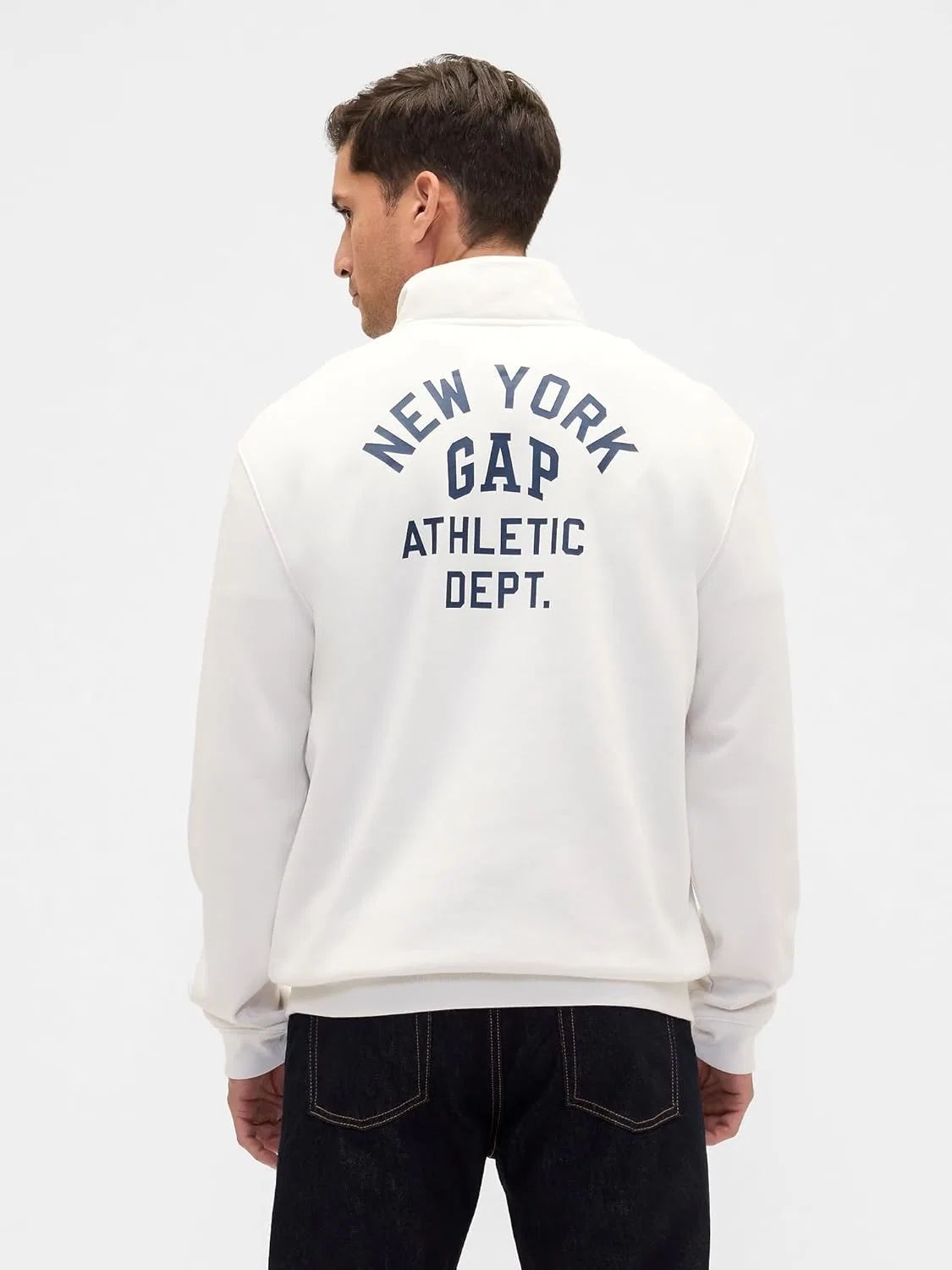 Мужской пуловер GAP Heritage Logo с воротником-стойкой на молнии до середины груди, Carls Stone — фото 3