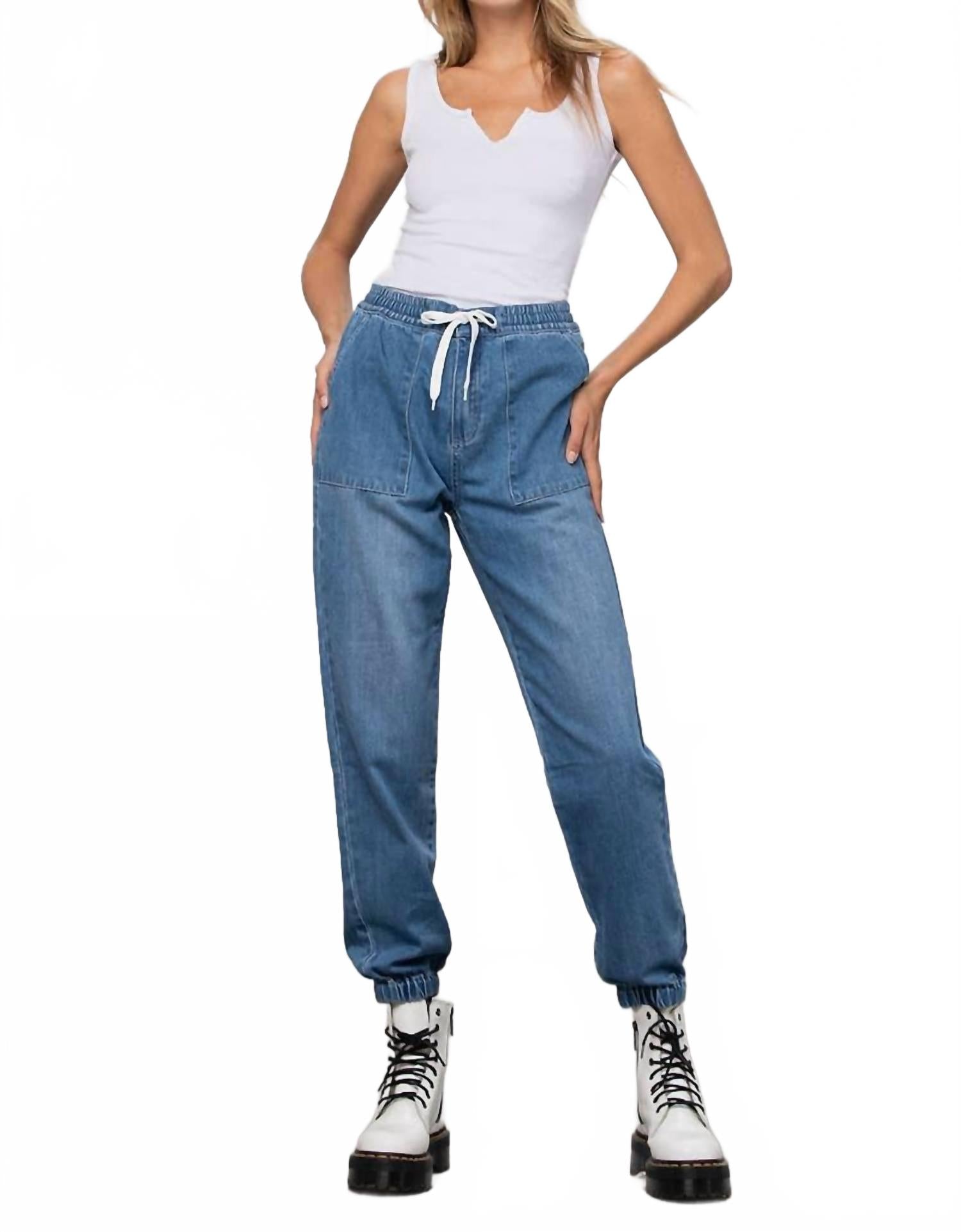 

Спортивные брюки Britt с высокой посадкой и завязками, средний оттенок Insane Gene, medium wash