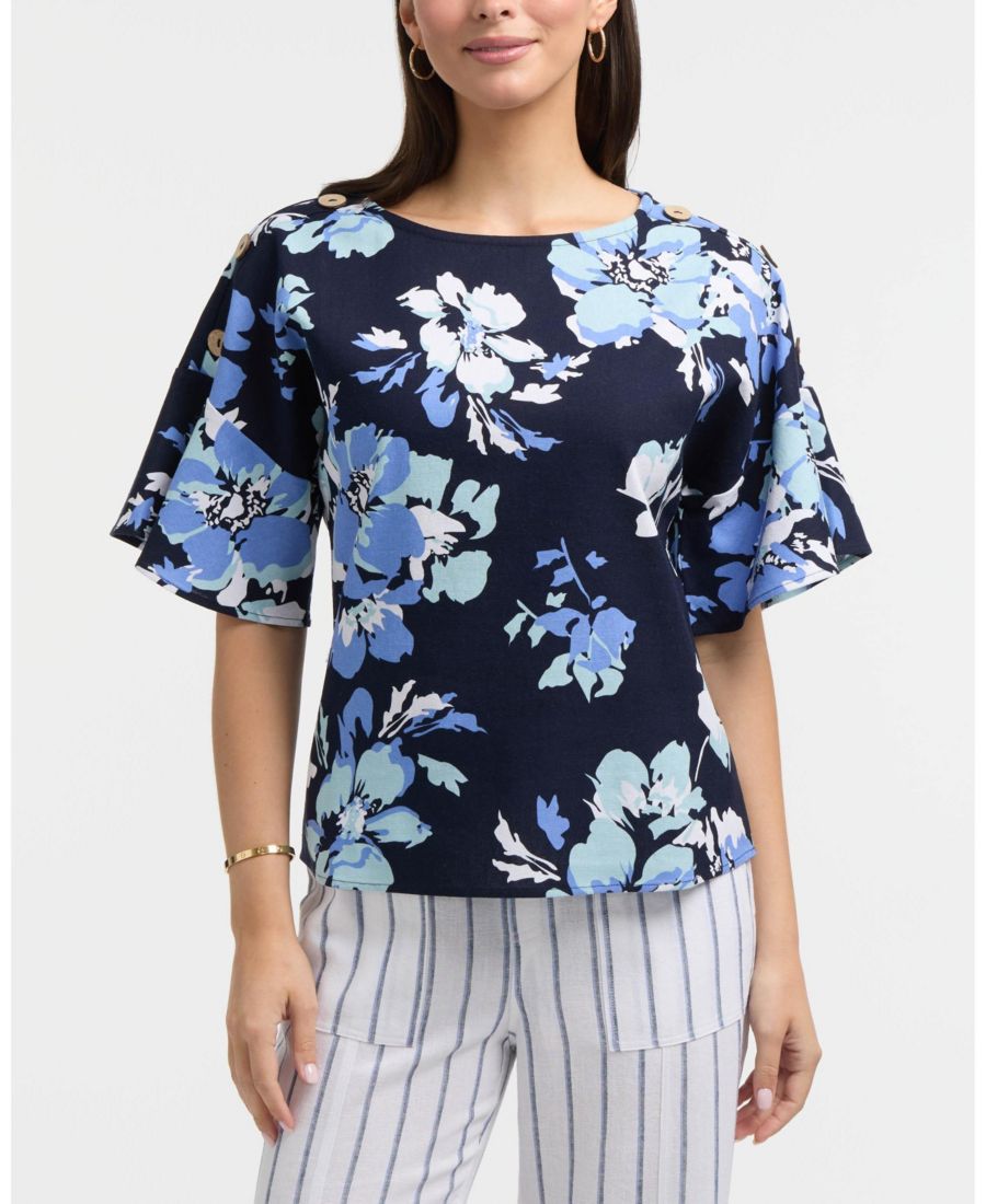 

Женская блузка с рукавами летучая мышь Ellen Tracy, Navy bouquet