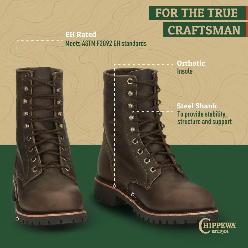 Ботинки Chippewa Classic 2.0 с шнуровкой, 8 дюймов, из кожи - маслобензоустойчивые и противоскользящие рабочие ботинки для мужчин - кожаная обувь для лесорубов - кожа полного слоя - EH сертификация с ортопедической стелькой - обеспечивает стабил... — фото 4