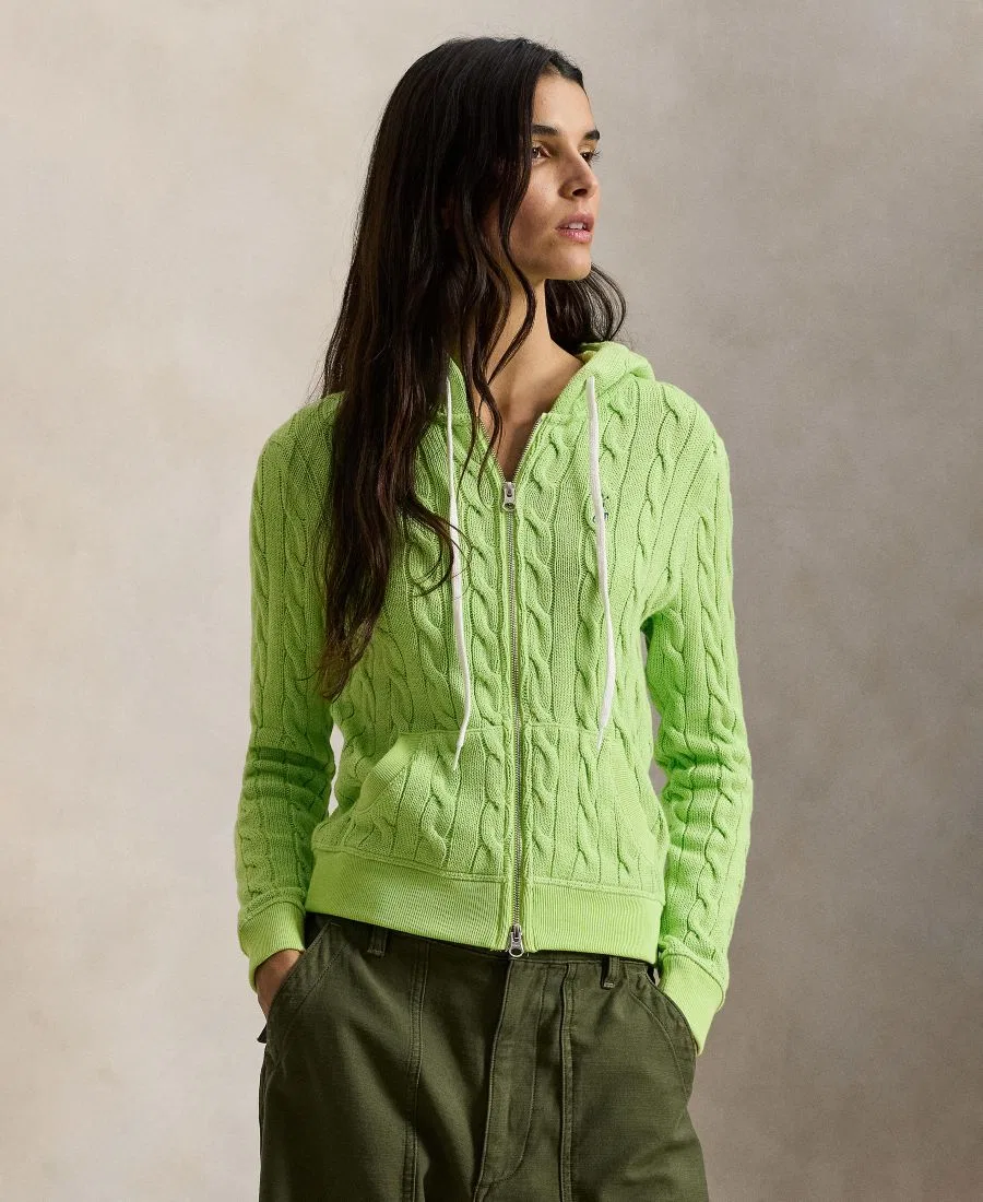 Женская хлопковая толстовка крупной вязки на молнии Polo Ralph Lauren, Apple Green