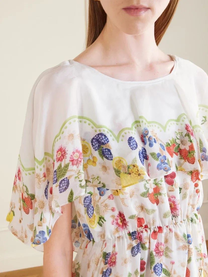 Макси-платье из шифона с цветочным принтом Mary Katrantzou, мультицвет — фото 4