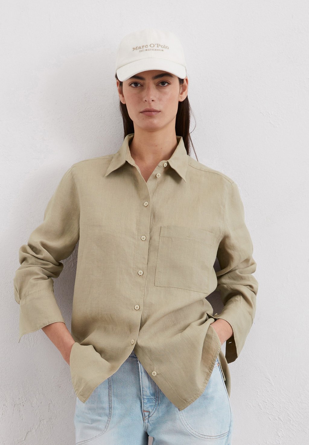 

Блузка на пуговицах BLOUSE EASY SHAPED LONG SLEEVE COLLAR CHEST POCKET SOLID Marc O'Polo, бежевый