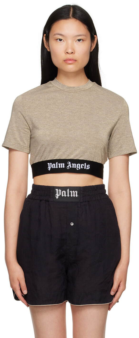 

Золотая укороченная футболка Palm Angels, Желтый, Золотая укороченная футболка Palm Angels
