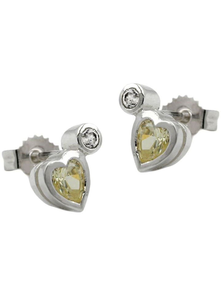 

Gallay Серьги-гвоздики в форме сердца 8x5 мм с кубическим цирконием и искусственным перидотом, серебро 925 пробы