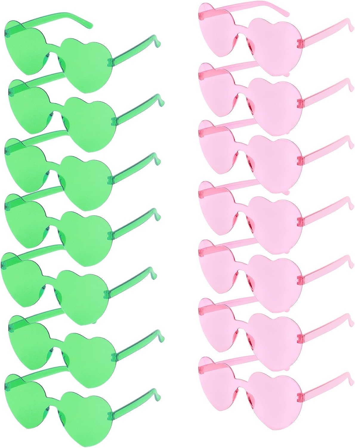 

Набор из 14 солнцезащитных очков в форме сердца для женщин. Очки для вечеринки в форме сердца, для девичника, подружки невесты, в качестве подарков на День святого Валентина ACO-UINT, Pink and Green