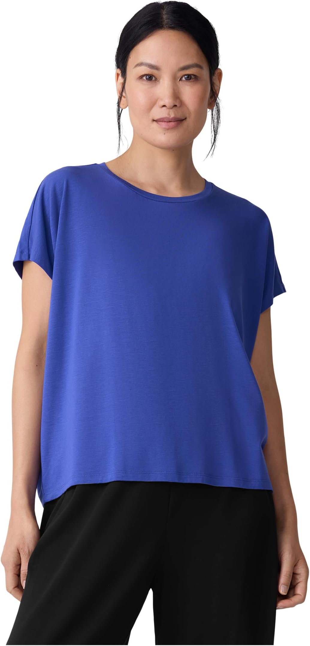 

Топ Eileen Fisher Fine Stretch Jersey Knit Crew Neck Square Top, цвет Royal