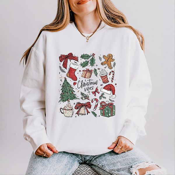 

Свитшот женский легкий garment dyed с принтом Christmas vibes Simply Sage Market, White, Белый, Свитшот женский легкий garment dyed с принтом Christmas vibes Simply Sage Market, White