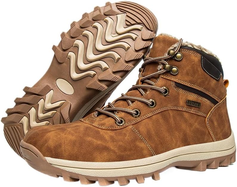 

Легкие зимние мужские снегоходные сапоги Hhhchpm с теплой подкладкой, противоскользящие, средние по высоте, кожаные кроссовки для походов, работы, вождения и активного отдыха, коричневый