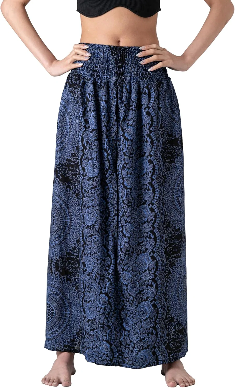 B BANGKOK PANTS Брюки, бохо-палаццо для женщин, богемный стиль, хиппи, одежда для йоги, широкие брюки-шаровары, Blossom Navy — фото 3