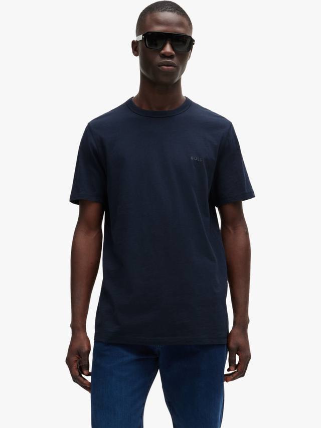 

BOSS Cotton Regular Fit короткий рукав футболка с логотипом HUGO BOSS, Dark Blue