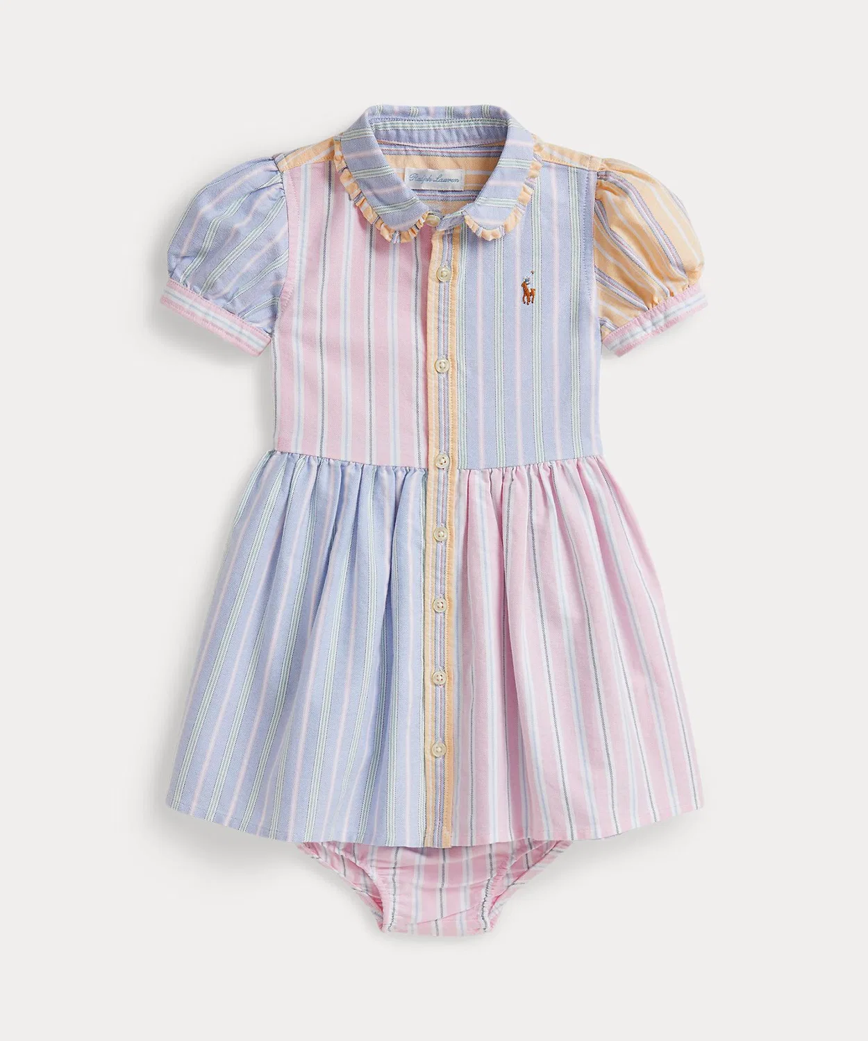 Платье-рубашка с воланами и шорты, хлопок, Ralph Lauren, голубой