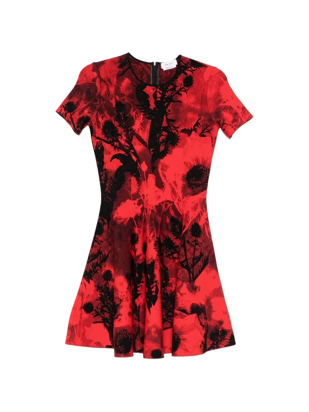Мини-платье с круглым вырезом и расклешенным подолом Alexander McQueen, красный