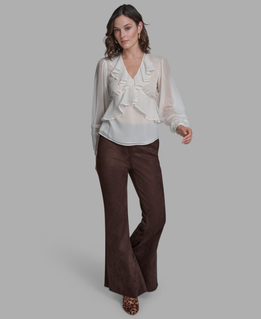 

Женская блузка с длинными рукавами, оборками и V-образным вырезом BCBG, Whisper White