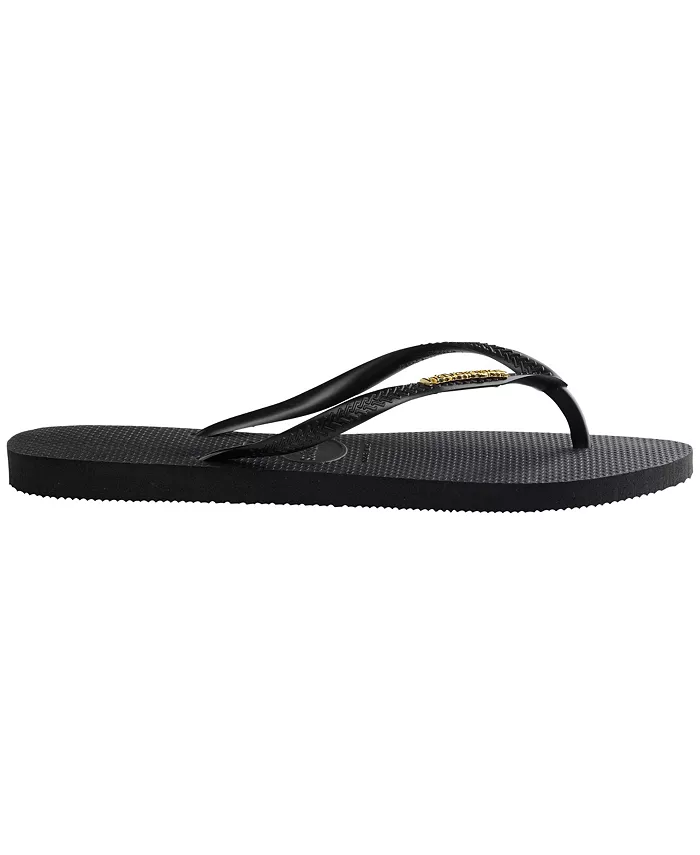 Женские узкие сланцы с логотипом и металлическим декором Slip On Havaianas, черный — фото 2