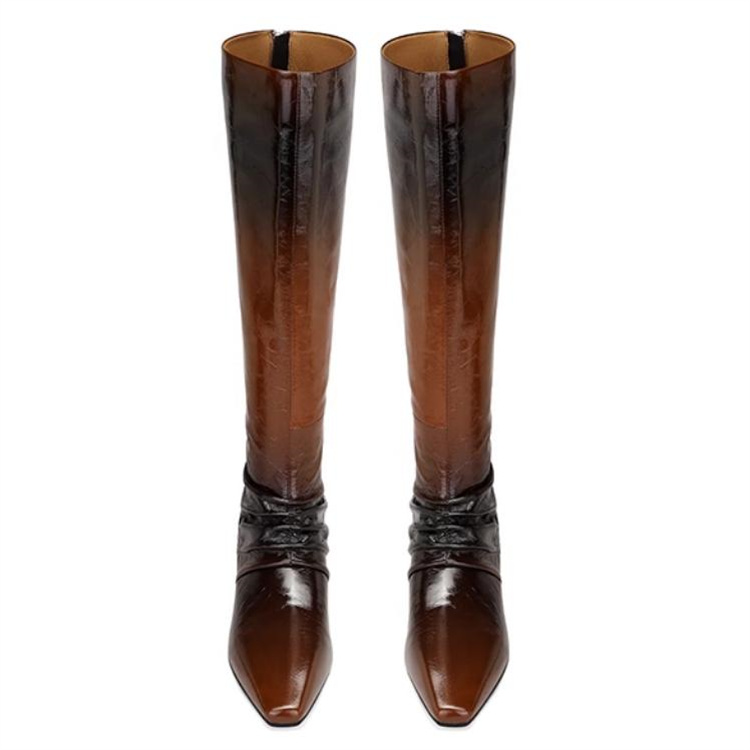 JESSICA SOPHIA Плиссированные высокие сапоги до колена на каблуке 4 см Ancora Red - Amber Brown, цвет Amber Brown — фото 4