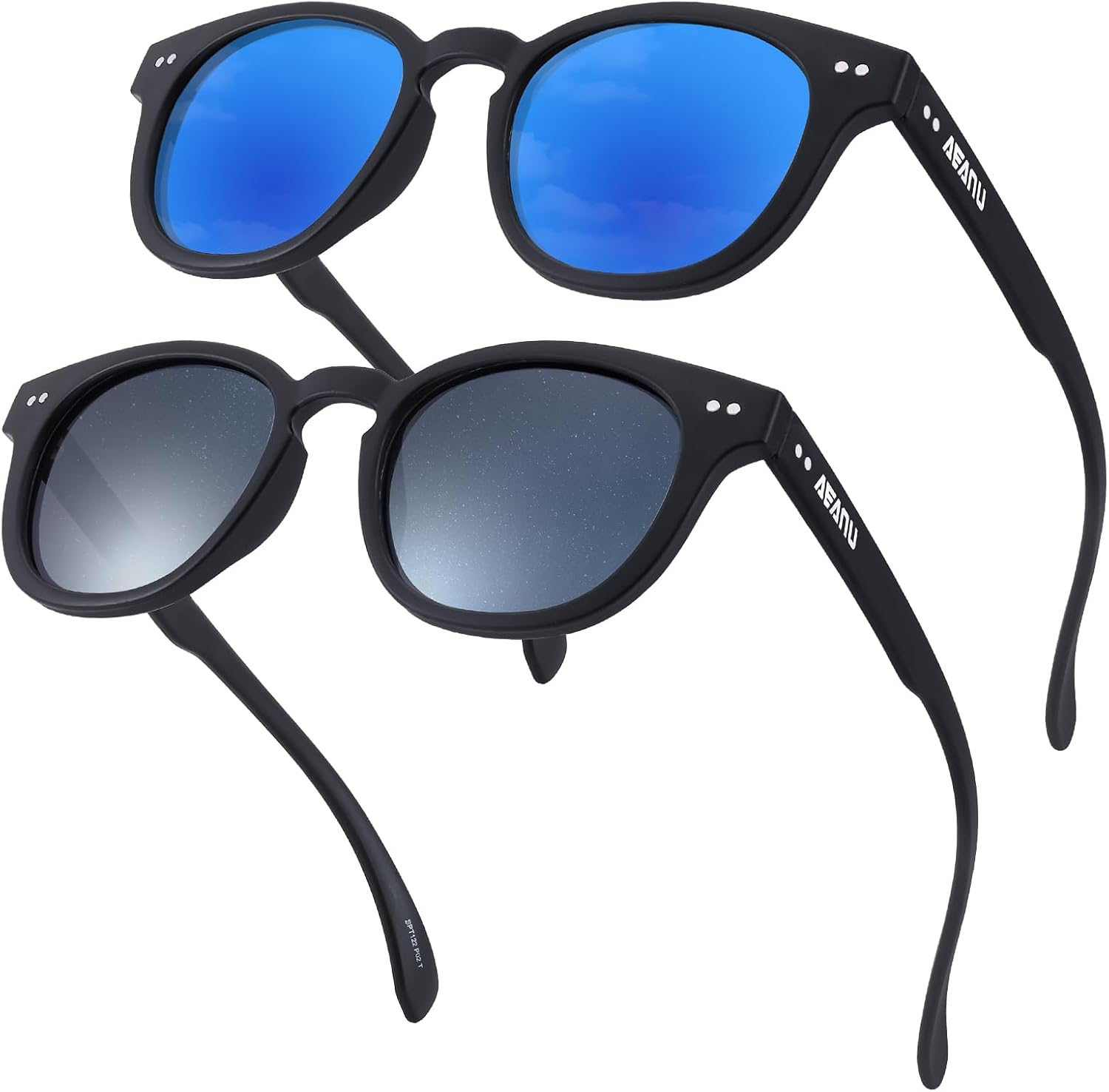 

Поляризованные солнцезащитные очки для подростков – линзы UV400 с цветным зеркальным покрытием, матовая круглая оправа, для маленьких лиц – для велоспорта и активного отдыха AEANU, 2pack - Blue/Silver