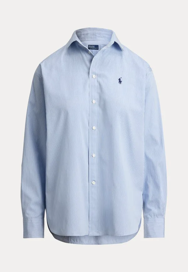 Свободная полосатая хлопковая рубашка-блузка на пуговицах Polo Ralph Lauren, 2000C Medium Blue White — фото 4