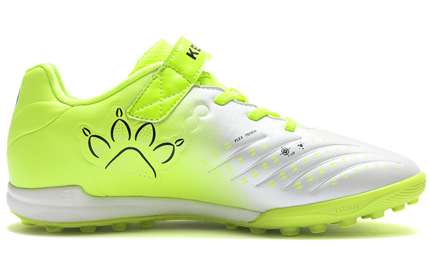KELME Master 2.0 нескользящая устойчивая к истиранию низкая футбольная обувь white grass green детская — фото 3