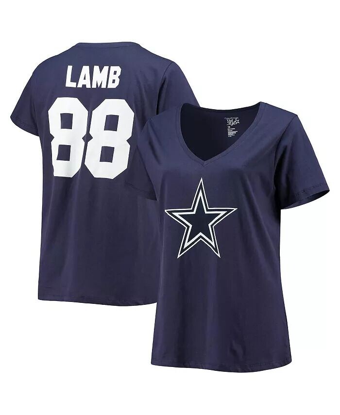 

Женская футболка Cee Dee Lamb темно-синего цвета Dallas Cowboys с именем и номером и v-образным вырезом Fanatics