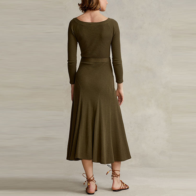 Polo Ralph Lauren Длинное платье с длинными рукавами SS22 для женщин Green — фото 4
