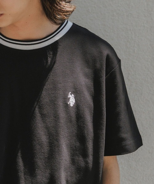 

U.S. POLO ASSN. Футболка с круглым вырезом и отделкой из ткани пике, US POLO ASSN., черный