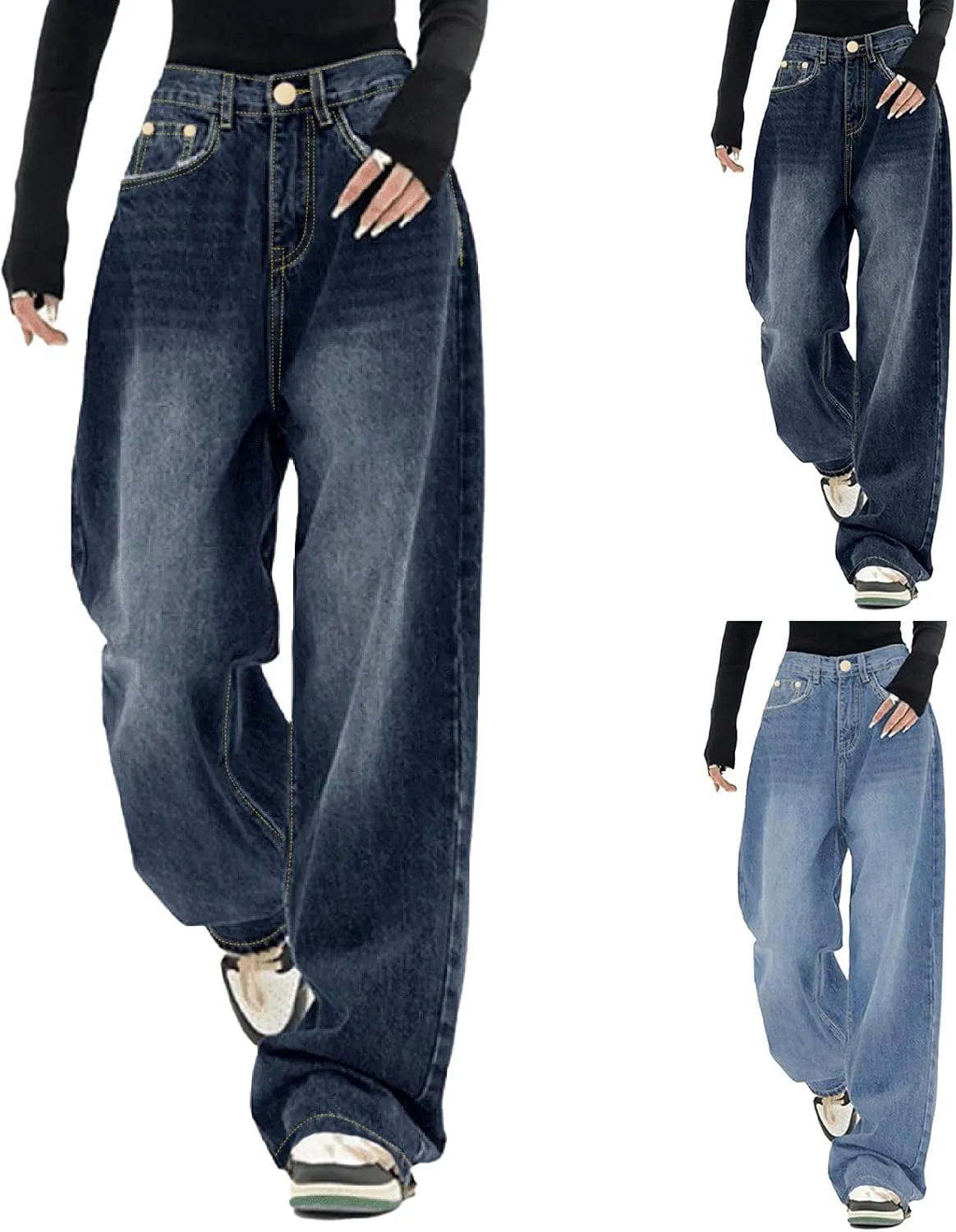 Широкие джинсы женские Lightweight Summer Barrel Baggy Y2k Casual Loose Fit Trendy High Waisted