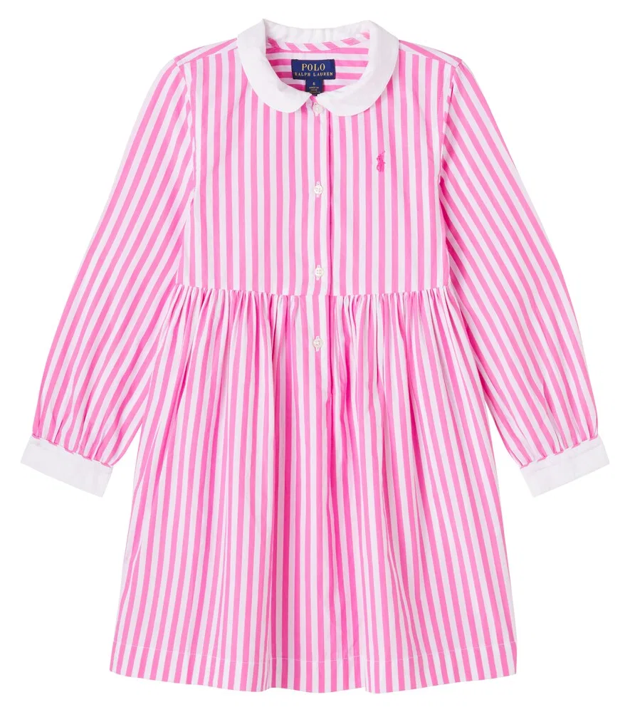 Платье из полосатой хлопчатобумажной ткани Polo Ralph Lauren Kids, розовый
