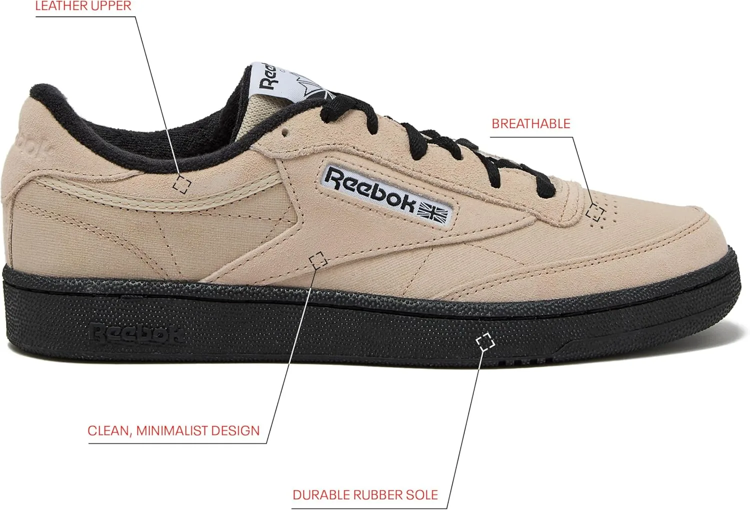 Мужские теннисные кроссовки Reebok Club C 85, белый/черный — фото 2