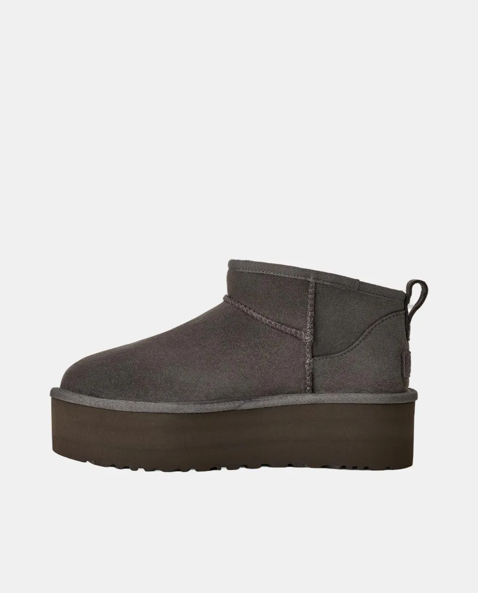 Ботильоны на платформе CLASSIC ULTRA MINI для женщин из кожи с меховой подкладкой UGG, серый — фото 3