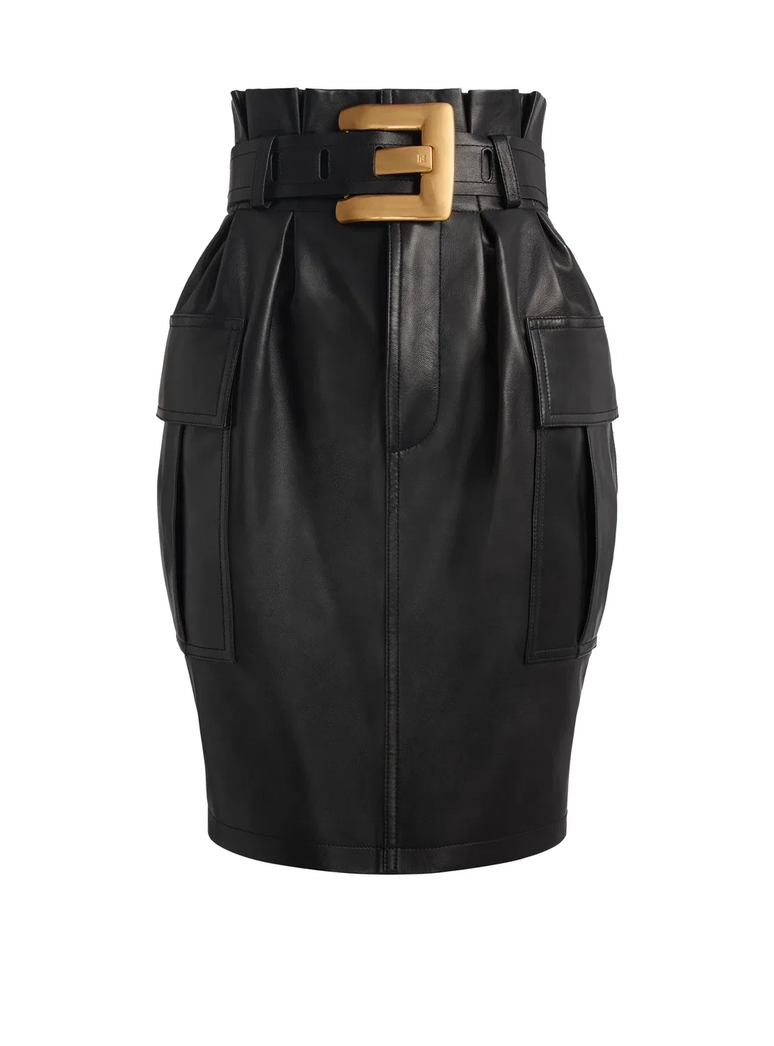 Юбка из овечьей кожи с поясом Balmain, черный