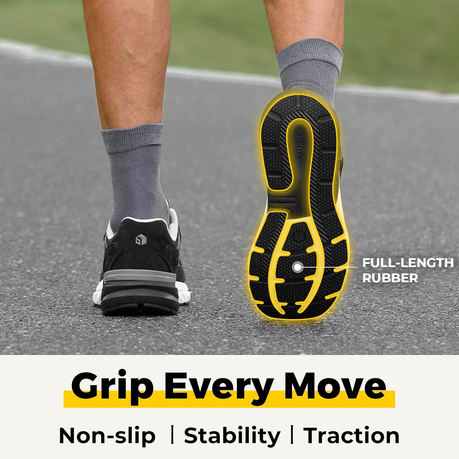 Мужские кроссовки FitVille Extra Wide, с поддержкой свода стопы, удобные кроссовки для ходьбы с амортизацией при нейропатии и подошвенном фасциите - Rebound NEO V4, черный/серый — фото 3
