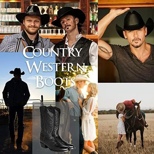 

Мужские ковбойские ботинки femflame с круглым носком, потертые рабочие ботинки с вышивкой, западные ботинки, традиционные деревенские ботинки, черный