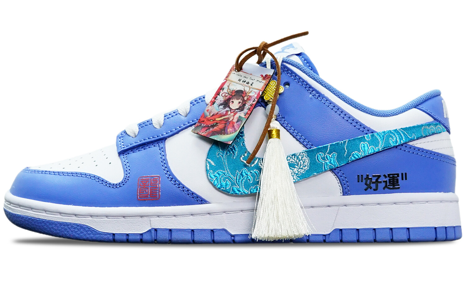 

Обувь для скейтбординга Nike Dunk унисекс, Lake blue and silver dragon pattern