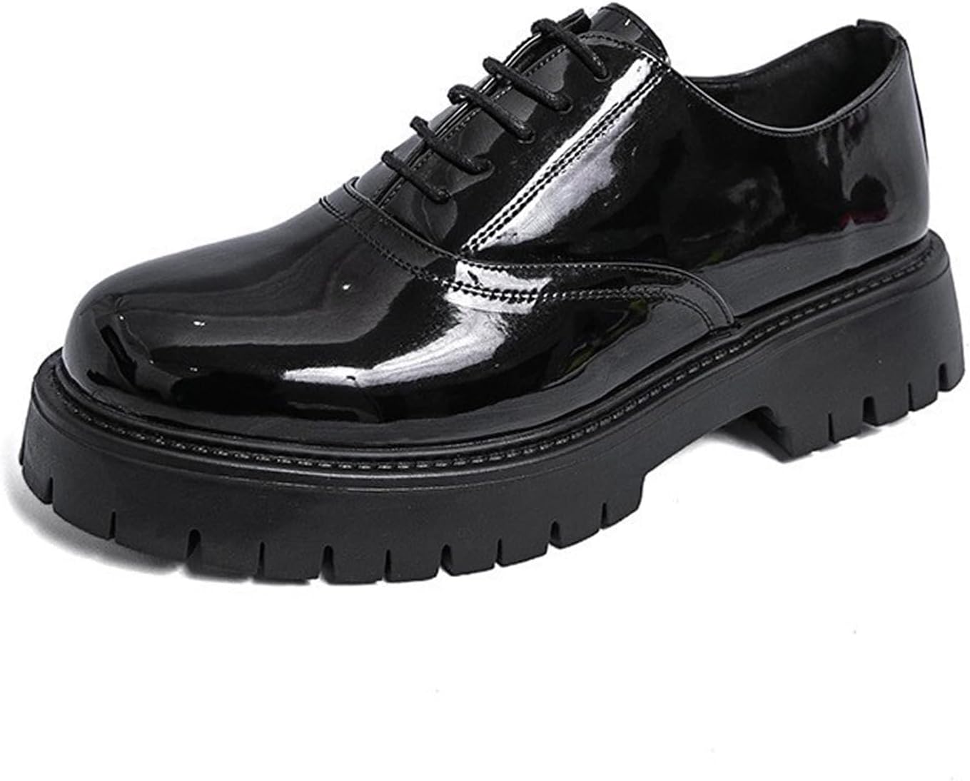 

Мужские кожаные оксфорды на платформе без шнуровки, модные с круглым носком, с шнуровкой и массивной подошвой, деловые туфли для вечеринок, свадеб и работы, туфли-лоферы Faglkak, черный