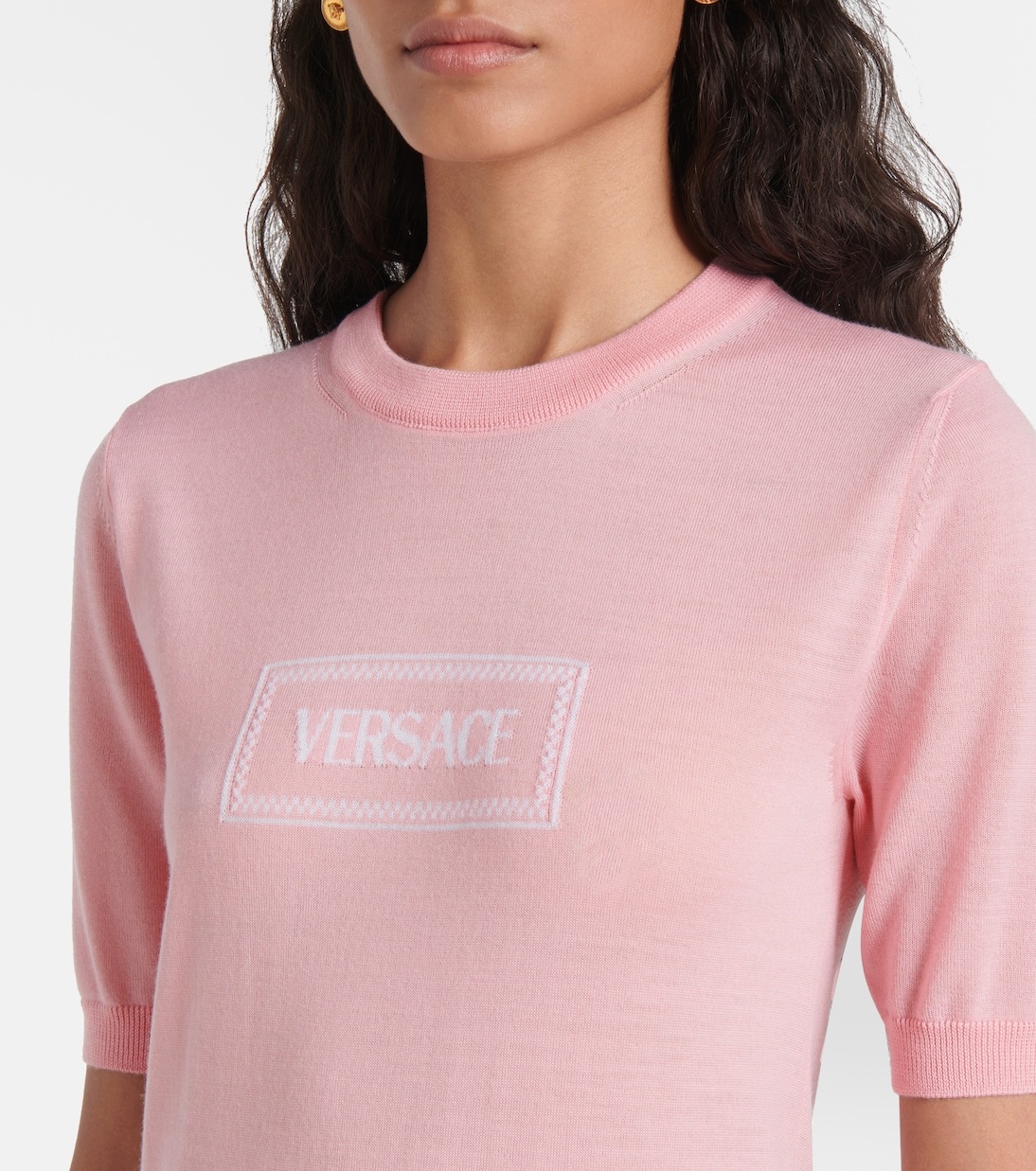 Жаккардовый трикотажный топ с логотипом Versace, Pastel Pink — фото 4