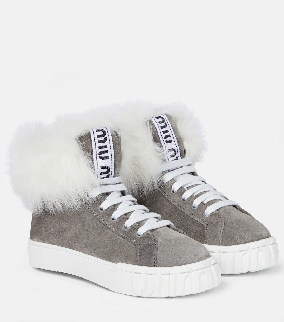 Замшевые кроссовки с овчиной внутри Miu Miu, Ghiaia+Naturale