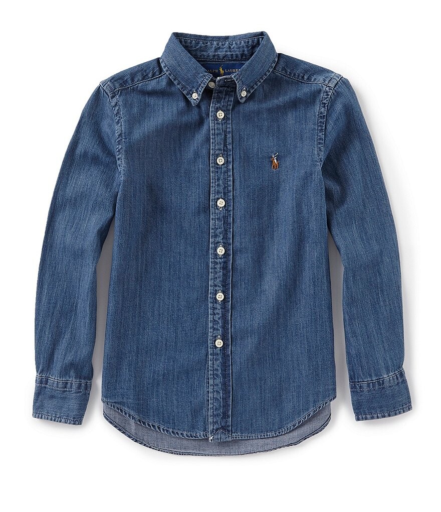 

Джинсовая спортивная рубашка с длинными рукавами Polo Ralph Lauren Little Boys 2T-7, синий