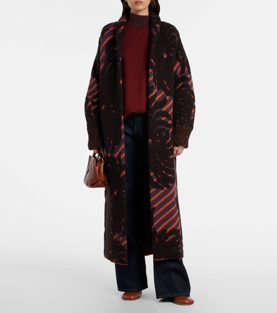 Пальто-накидка из шерсти и альпаки с жаккардовым узором Dries Van Noten, Dark Brown — фото 2
