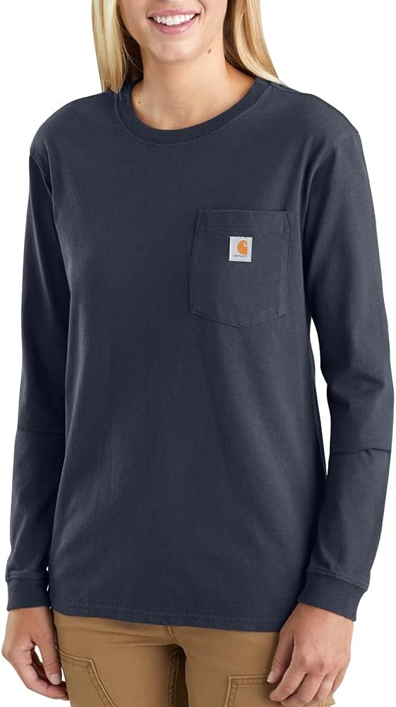 

Carhartt Women's 103244 Women's Wk126 рабочая футболка с длинным рукавом и карманом, Navy, Синий, Carhartt Women's 103244 Women's Wk126 рабочая футболка с длинным рукавом и карманом, Navy