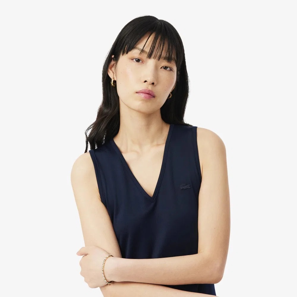 Платье Lacoste Плиссированное Тёмно-синее с V-образным вырезом — фото 2