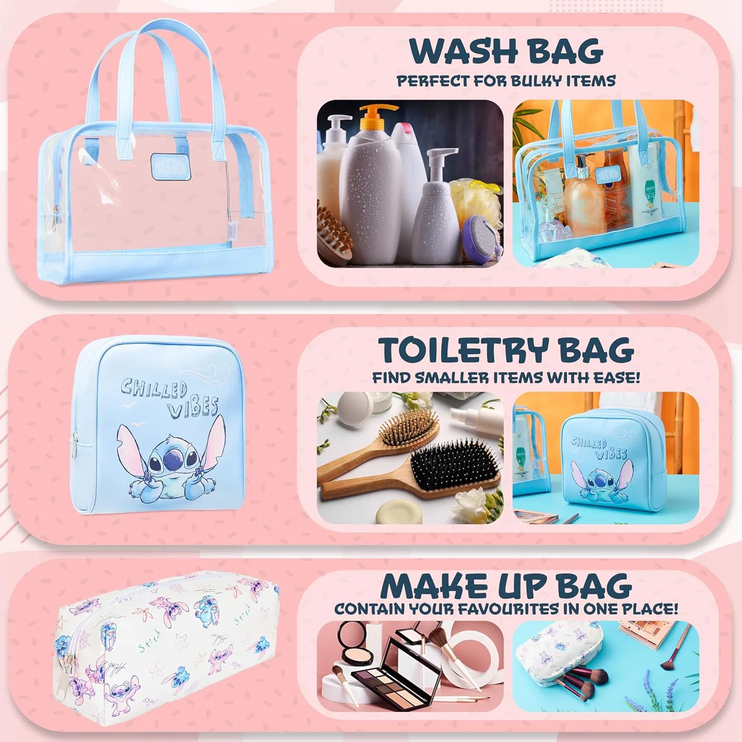 Набор из 3 косметичек Disney Stitch от Get Trend Get Trend, Blue Stitch — фото 4
