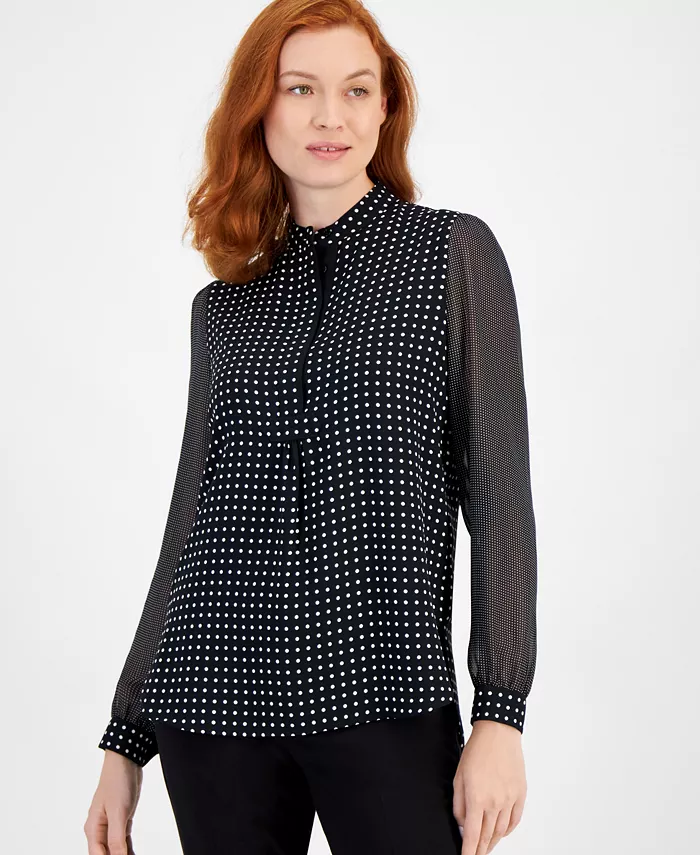 

Полупрозрачная блузка с гороховым принтом Anne Klein, черный