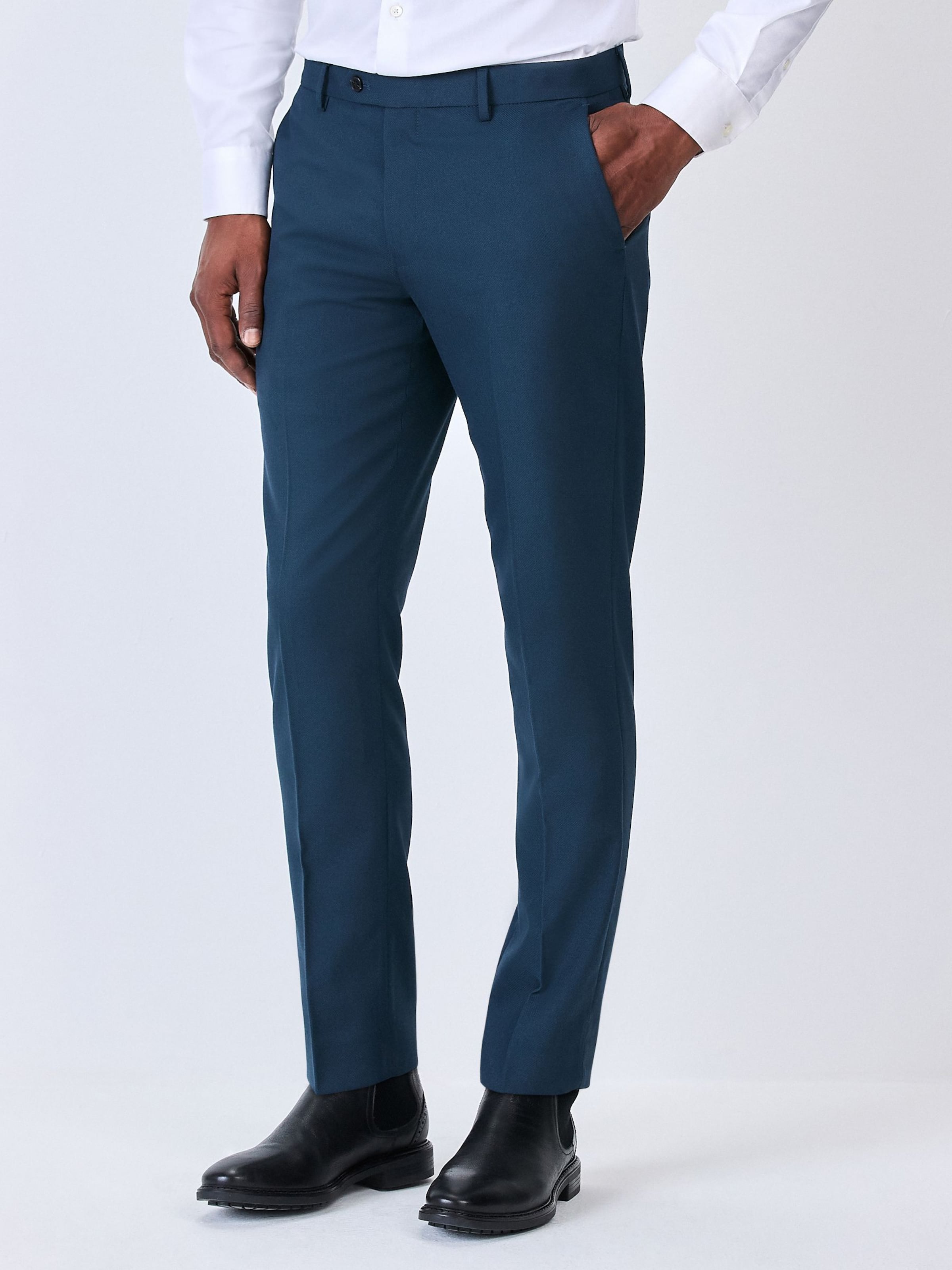 Next Брюки Slim fit с защипами в цвете Marine Blue — фото 3