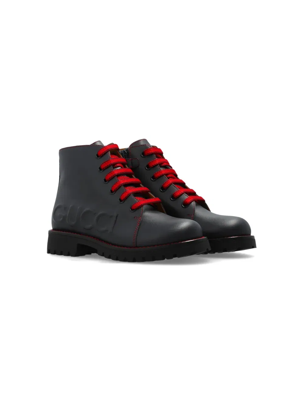 Кожаные ботинки с тисненым логотипом Gucci Kids, синий